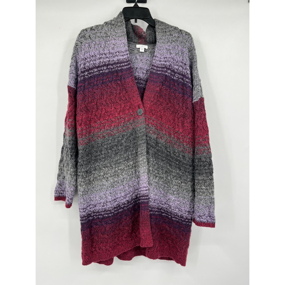 J. Jill Womens Purple Ombre Striped Longline Single Button Cardigan Sweater L